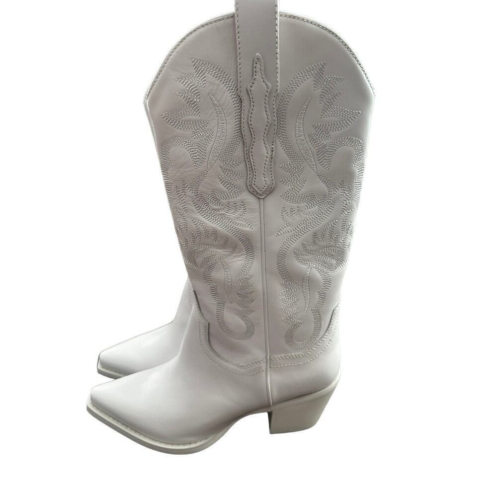 Jeffrey Campbell DAGGET White Leather Mid-Calf Pointed Toe Boots Size 8.5 - Picture 6 of 6